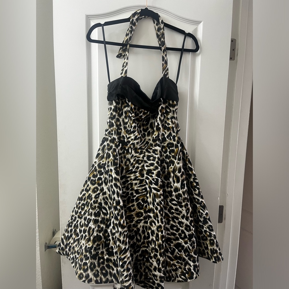 Lucky 13 Scarlet Letter leopard halter dress, L, pinup retro rockabilly pin up